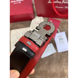 Ferragamo New Calf Leather Pure Copper Buckle 35mm Belt Red