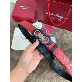 Ferragamo New Calf Leather Pure Copper Buckle 35mm Belt Red