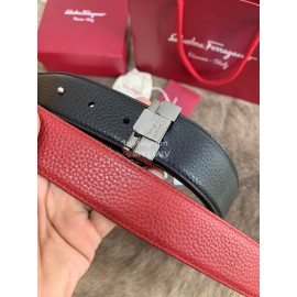 Ferragamo New Calf Leather Pure Copper Buckle 35mm Belt Red
