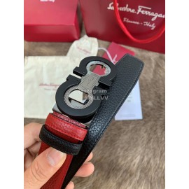 Ferragamo New Calf Leather Pure Copper Buckle 35mm Belt Red