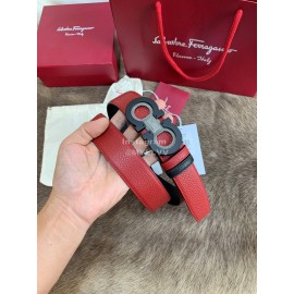 Ferragamo New Calf Leather Pure Copper Buckle 35mm Belt Red