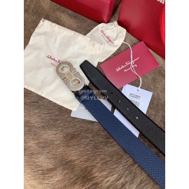 Ferragamo New Calf Leather Pure Copper Buckle 35mm Belt Blue