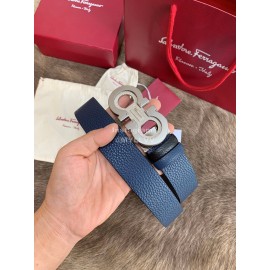 Ferragamo New Calf Leather Pure Copper Buckle 35mm Belt Blue