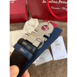 Ferragamo New Calf Leather Pure Copper Buckle 35mm Belt Blue