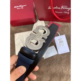 Ferragamo New Calf Leather Pure Copper Buckle 35mm Belt Blue