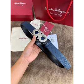 Ferragamo New Calf Leather Pure Copper Buckle 35mm Belt Blue