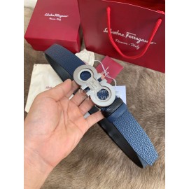 Ferragamo New Calf Leather Pure Copper Buckle 35mm Belt Blue