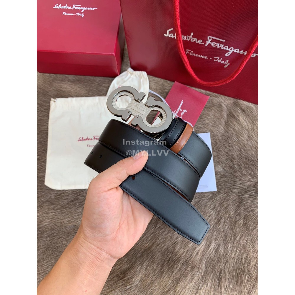 Ferragamo New Calf Leather Pure Copper Buckle 35mm Belt