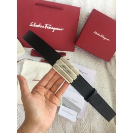 Ferragamo New Calf Leather Pure Copper Silver Square Buckle 35mm Belt