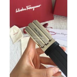 Ferragamo New Calf Leather Pure Copper Silver Square Buckle 35mm Belt