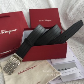 Ferragamo New Calf Leather Pure Copper Silver Square Buckle 35mm Belt