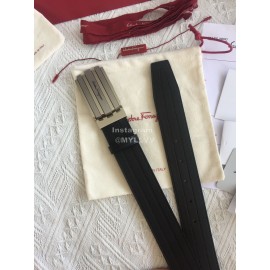 Ferragamo New Calf Leather Pure Copper Silver Square Buckle 35mm Belt