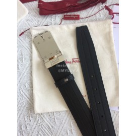 Ferragamo New Calf Leather Pure Copper Silver Square Buckle 35mm Belt