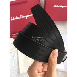 Ferragamo New Calf Leather Pure Copper Silver Square Buckle 35mm Belt