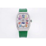 Franck Muller Diamond Dial Green Silicone Strap Watch For Women