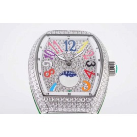 Franck Muller Diamond Dial Green Silicone Strap Watch For Women