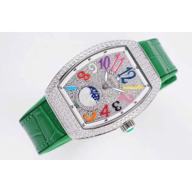 Franck Muller Diamond Dial Green Silicone Strap Watch For Women
