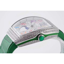Franck Muller Diamond Dial Green Silicone Strap Watch For Women