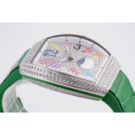 Franck Muller Diamond Dial Green Silicone Strap Watch For Women