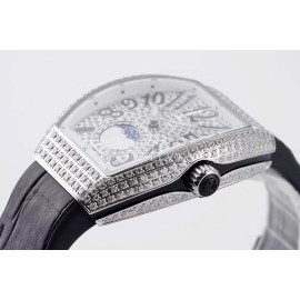 Franck Muller Diamond Dial Black Silicone Strap Watch For Women