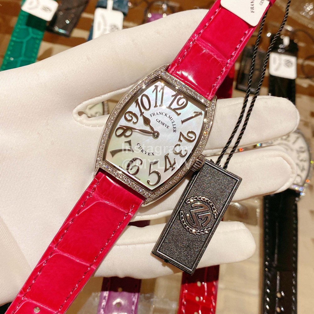 Franck Muller Roman Numeral Dial Rose Red Leather Strap Quartz Watch