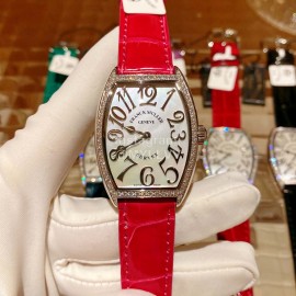 Franck Muller Roman Numeral Dial Rose Red Leather Strap Quartz Watch