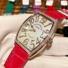 Franck Muller Roman Numeral Dial Rose Red Leather Strap Quartz Watch