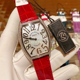 Franck Muller Roman Numeral Dial Red Leather Strap Quartz Watch