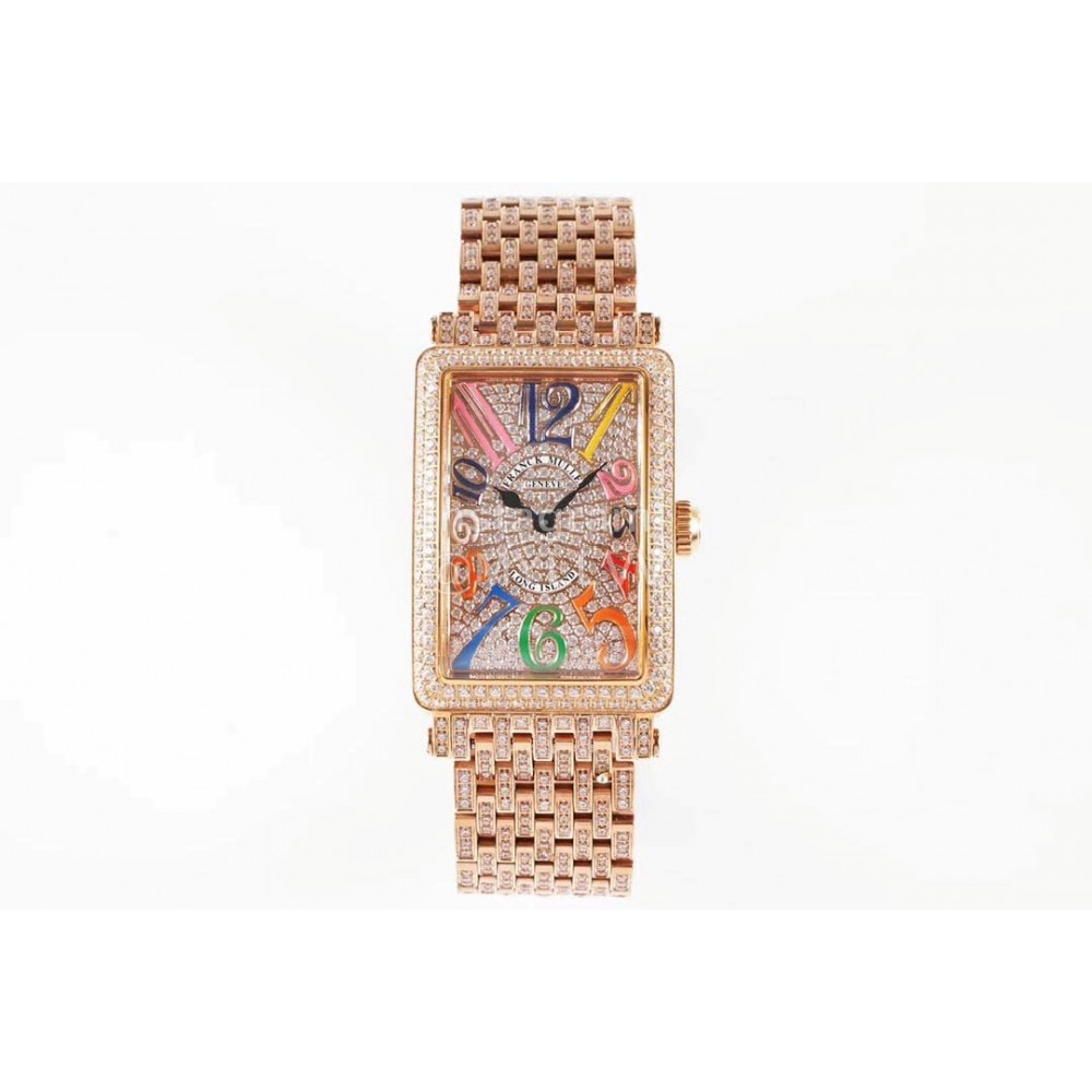 Franck Muller Abf Factory Square Diamond Dial Steel Strap Watch