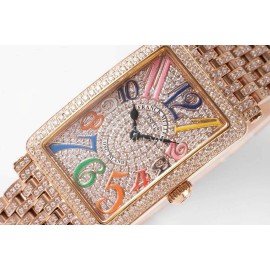 Franck Muller Abf Factory Square Diamond Dial Steel Strap Watch