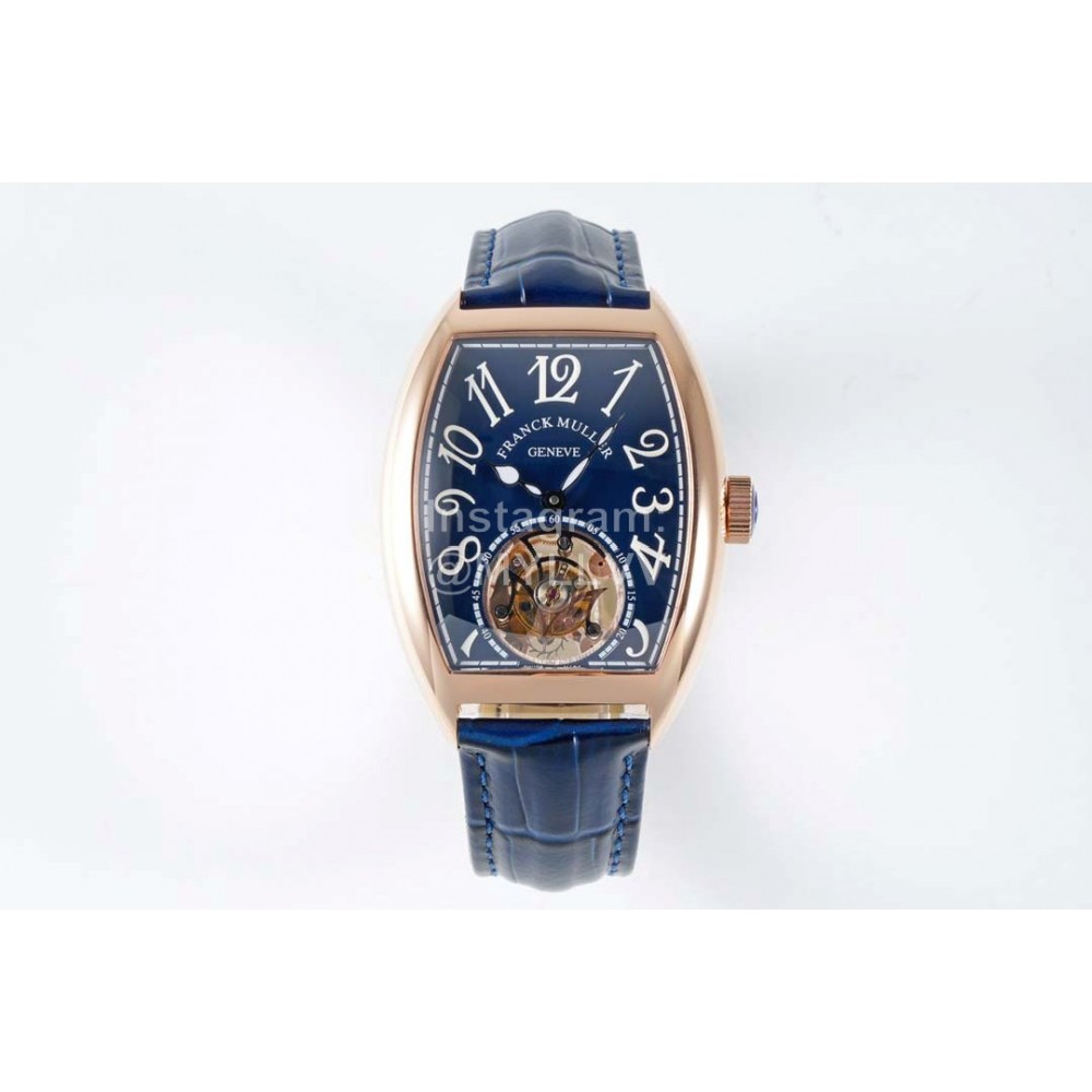 Franck Muller 316l Fine Steel Case Navy Cowhide Strap Watch