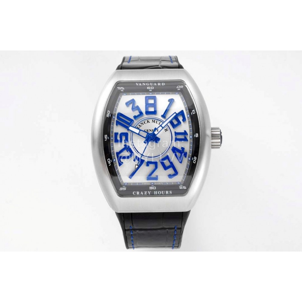 Franck Muller V45 Crazy Hour Series Art Deco Roman Numerals Dial Watch Blue
