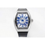 Franck Muller V45 Crazy Hour Series Art Deco Roman Numerals Dial Watch Blue
