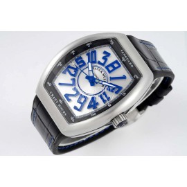 Franck Muller V45 Crazy Hour Series Art Deco Roman Numerals Dial Watch Blue