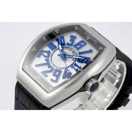 Franck Muller V45 Crazy Hour Series Art Deco Roman Numerals Dial Watch Blue