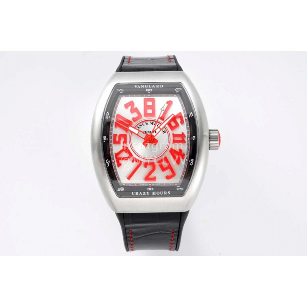 Franck Muller V45 Crazy Hour Series Art Deco Roman Numerals Dial Watch Red