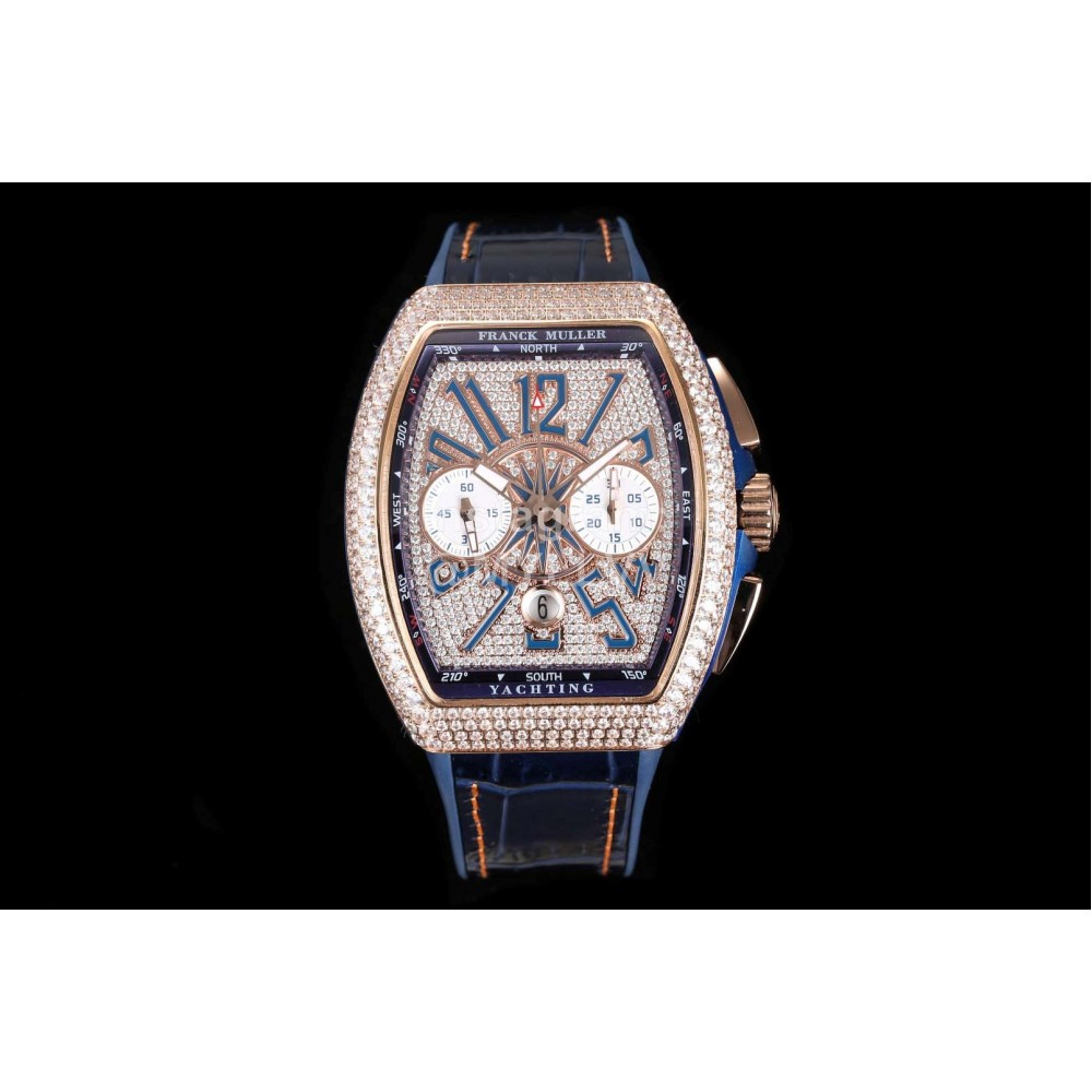 Franck Muller Diamond Dial Leather Strap Watch Rose Red