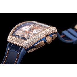 Franck Muller Diamond Dial Leather Strap Watch Rose Red