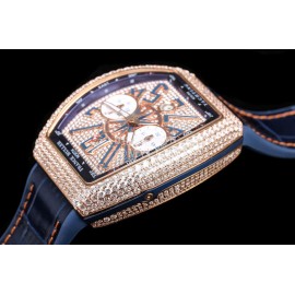 Franck Muller Diamond Dial Leather Strap Watch Rose Red