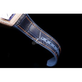 Franck Muller Diamond Dial Leather Strap Watch Rose Red