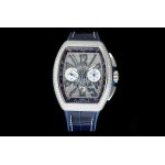 Franck Muller Diamond Dial Leather Strap Watch Silver
