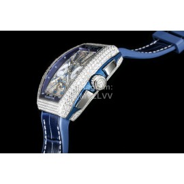Franck Muller Diamond Dial Leather Strap Watch Silver