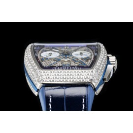 Franck Muller Diamond Dial Leather Strap Watch Silver