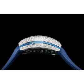 Franck Muller Diamond Dial Leather Strap Watch Silver