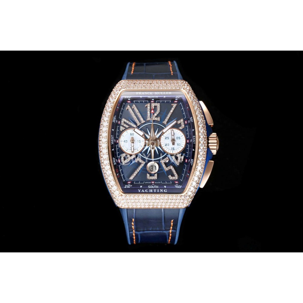 Franck Muller Fashion Diamond Dial Leather Strap Watch