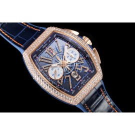 Franck Muller Fashion Diamond Dial Leather Strap Watch