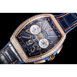 Franck Muller Fashion Diamond Dial Leather Strap Watch