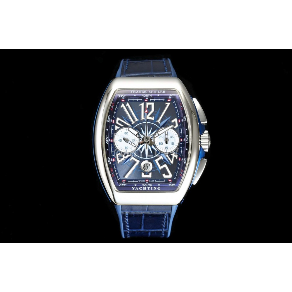 Franck Muller Roman Numeral Dial Rubber Strap Watch Silver