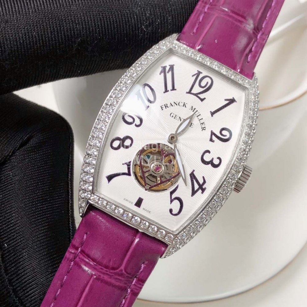 Franck Muller Cowhide Strap Roman Numeral Dial Watch Purple