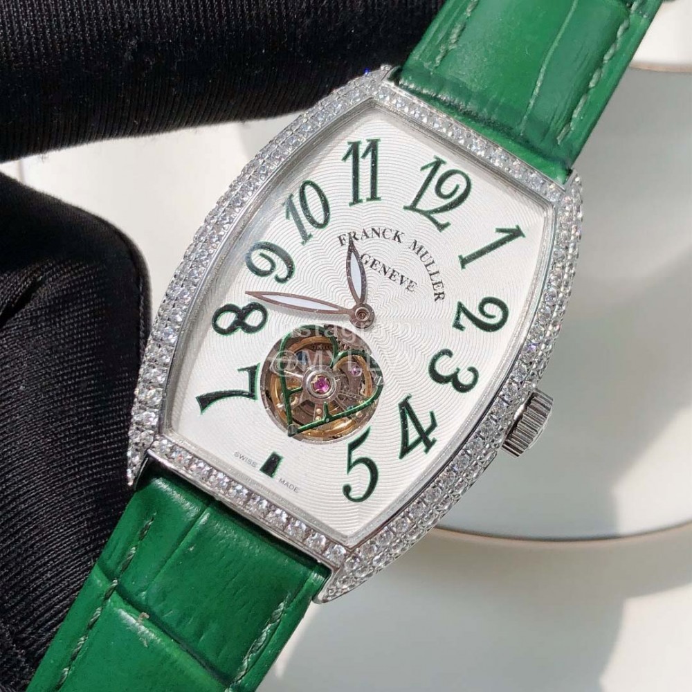 Franck Muller Cowhide Strap Roman Numeral Dial Watch Green